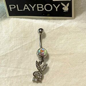 PLAYBOY Navel Ring Clear Rhinestones Silver, 14G, 316L - Item# B09389424